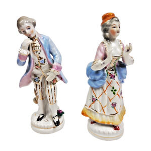 Matched Pair Watteau Lovers Colonial Occupied Japan Porcelain Figurines 6.5" VTG